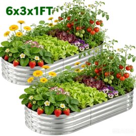 Raised Garden Bed Kit,2 Pack 6×3×1ft Raised Garden Boxes Outdoor for Vegetables and Flowers,Silver,RG01-2