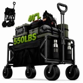 ANSFIL Collapsible Wagon with Wheels, Wagons Carts Foldable Wagon Cart with Flexible Handle, Folding Utility Heavy Duty Wagons Carts for Grocery Shopping Garden,RA02