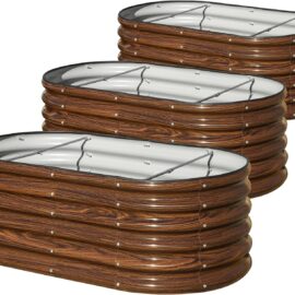 3 Pack 4x2x1 FT Raised Garden Bed Kit, Galvanized Metal Planter Box with Rubber Strip Edging for Vegetables,fruits,Brown,RG03-3