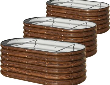 4 Pack 4x2x1 FT Raised Garden Bed Kit, Galvanized Metal Planter Box with Rubber Strip Edging for Vegetables,fruits,Brown,RG03-4