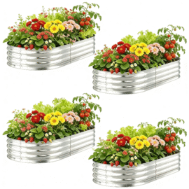 Raised Garden Bed Kit, 4 Pack 4×2×1ft Raised Garden Boxes Outdoor for Vegetables and Flowers, Silver, RG02
